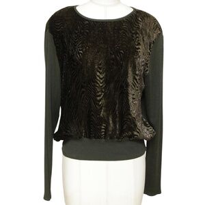 CARLISLE Green Sweater Knit Top Scoop Neck Long Sleeve Rayon Silk Sz L VINTAGE